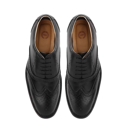 Goodyear Welted Brogue Shoes : Black Grain leather with Rubber sole and Memory foam footpad. HRG102-Blk