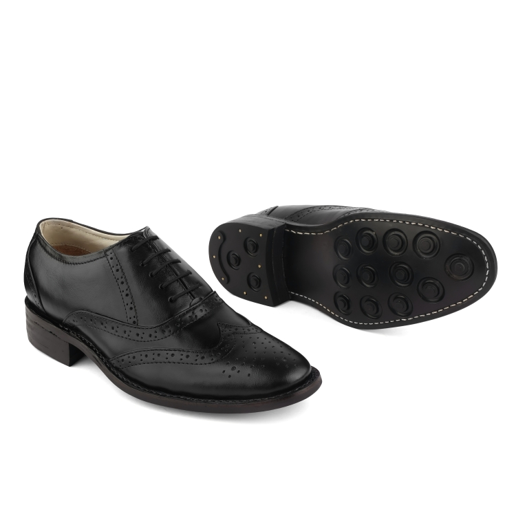 Goodyear Welted Brogue Shoes : Black Grain leather with Rubber sole and Memory foam footpad. HRG102-Blk