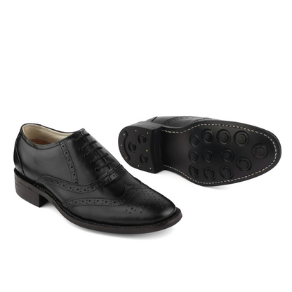 Goodyear Welted Brogue Shoes : Black Grain leather with Rubber sole and Memory foam footpad. HRG102-Blk