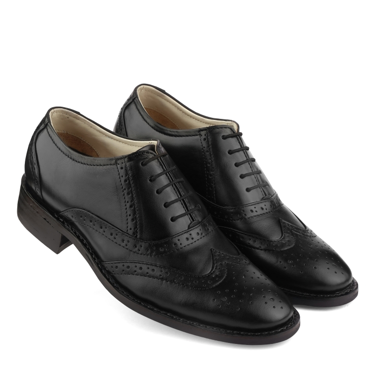 Goodyear Welted Brogue Shoes : Black Grain leather with Rubber sole and Memory foam footpad. HRG102-Blk