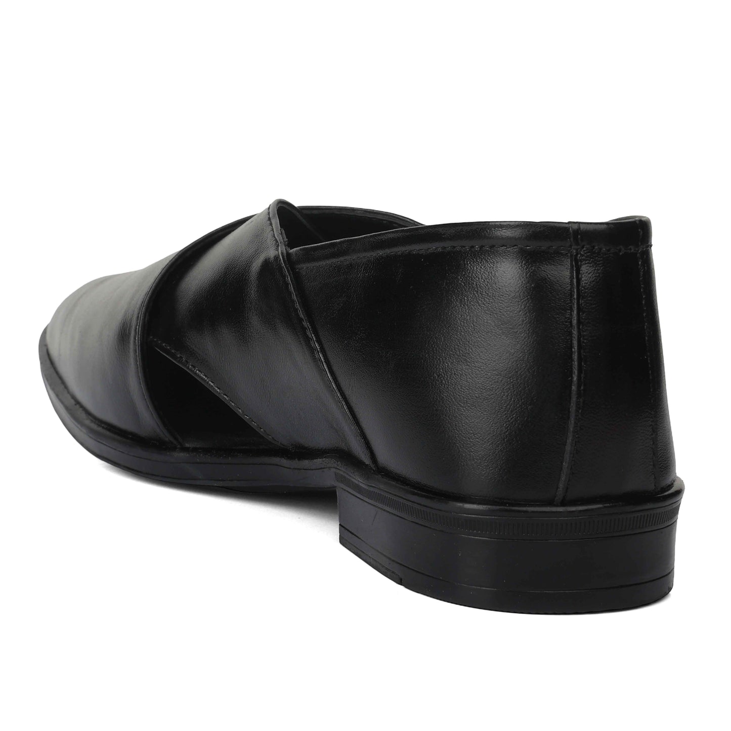 Peshawari : Black leather handmade Peshawari with Memory foam footpad. Article : P01_BlackTP