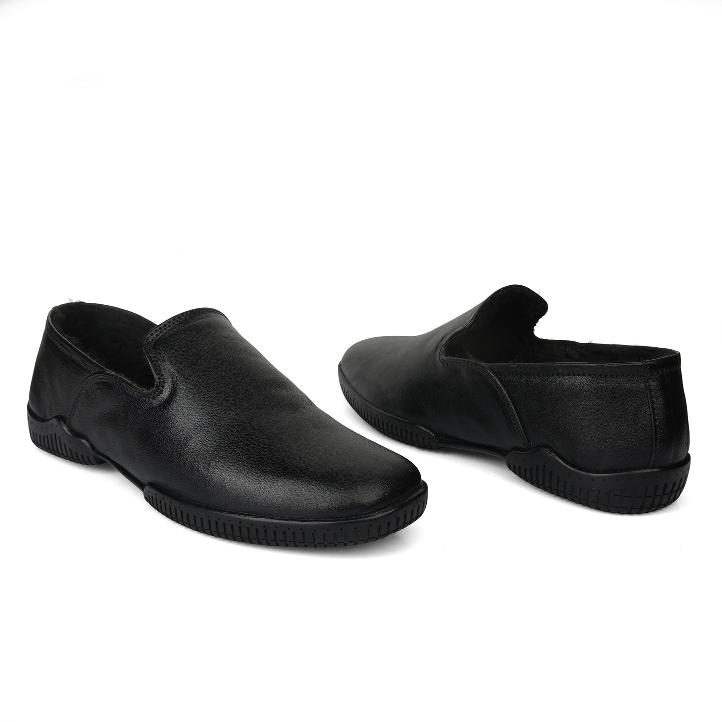 Moccasins : Black leather Moccasins with Memory foam footpad. Article :  Flexi01-Black