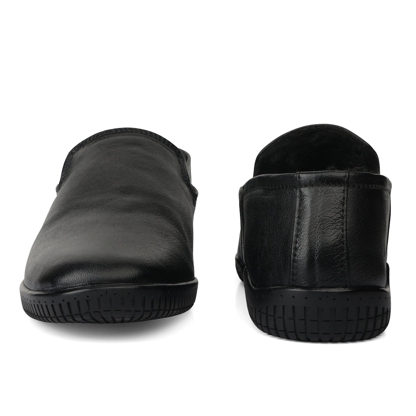 Moccasins : Black leather Moccasins with Memory foam footpad. Article :  Flexi01-Black