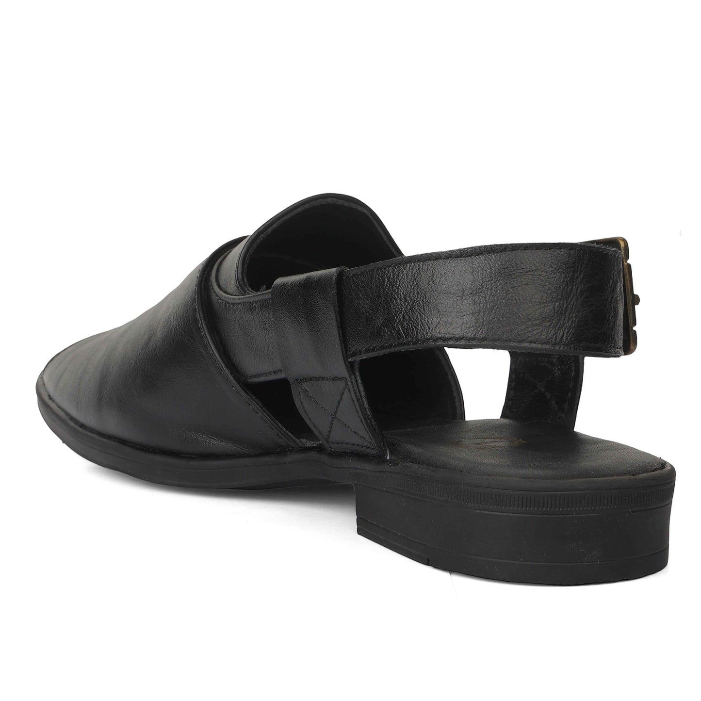 Peshawari : Black leather handmade Peshawari with Memory foam footpad. Article : P02_BlackTP