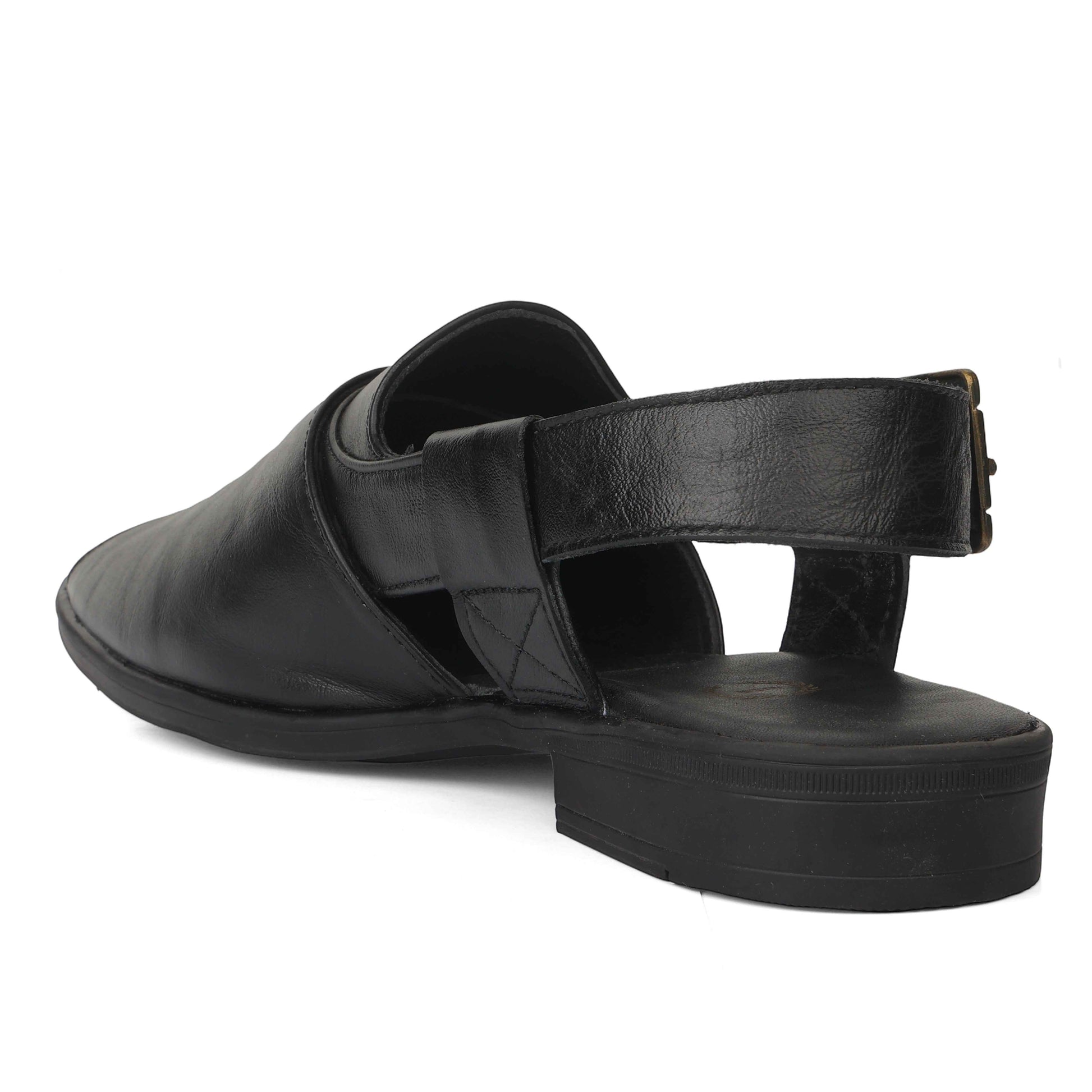Peshawari : Black leather handmade Peshawari with Memory foam footpad. Article : P02_BlackTP