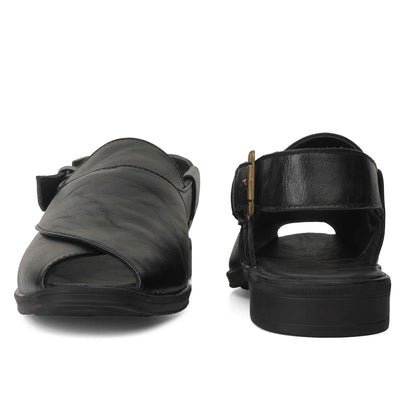 Peshawari : Black leather handmade Peshawari with Memory foam footpad. Article : P02_BlackTP