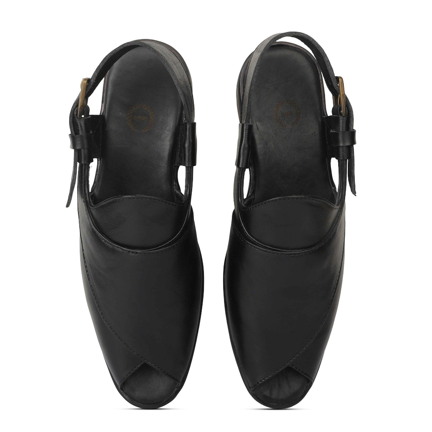 Peshawari : Black leather handmade Peshawari with Memory foam footpad. Article : P02_BlackTP