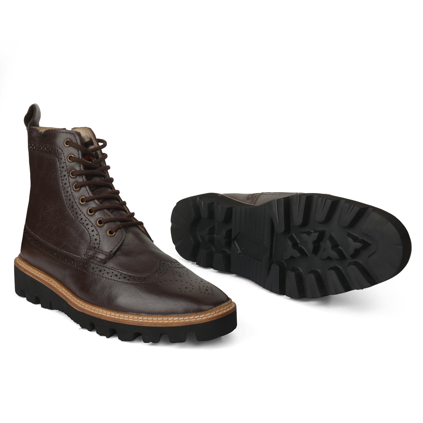 Elevator Shoes : 3″Inches Hidden Height Increasing Brown leather Brogue boots.