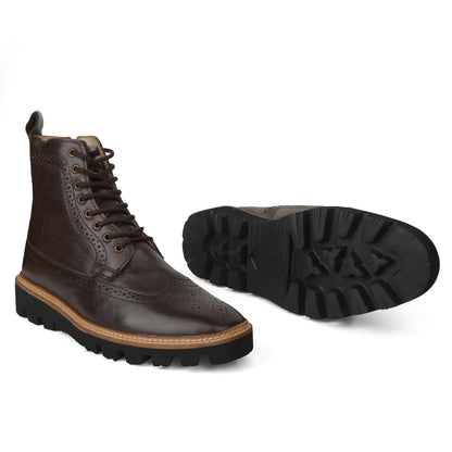 Elevator Shoes : 3″Inches Hidden Height Increasing Brown leather Brogue boots.