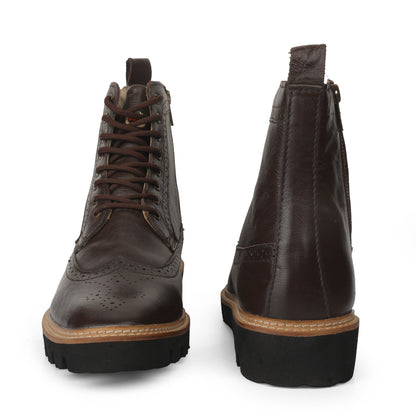 Elevator Shoes : 3″Inches Hidden Height Increasing Brown leather Brogue boots.