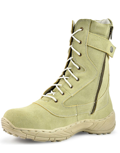 Biker Boots : Beige Suede leather Rider boots for bikers with side chain & Memory foam footpad.