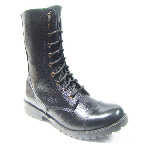 Biker Boots : 12" Inches long Black leather Rider boots for bikers with Memory foam footpad.