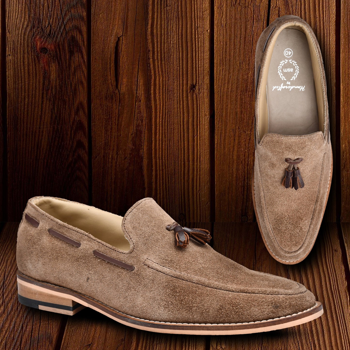 Penny loafers : Light Brown Suede leather Penny loafer with Tassel & Memory foam footpad. Article : HU107-LBrown
