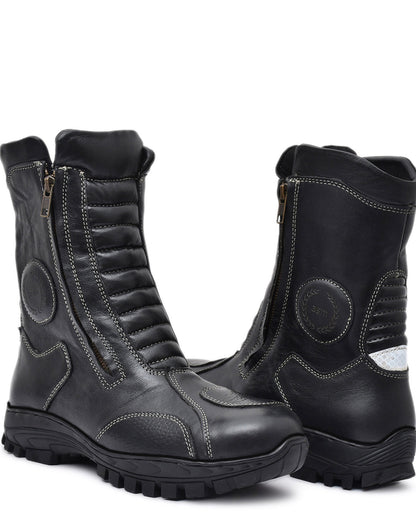 Biker Boots : Waterproof Black leather Rider boots for bikers with Memory foam footpad.