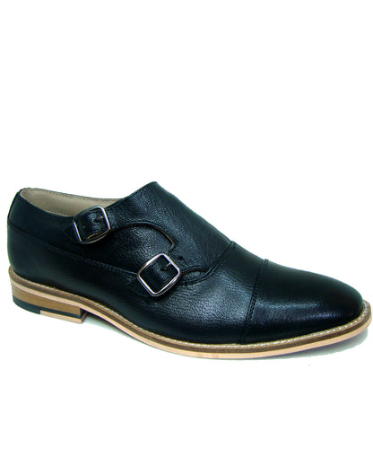 Monk Strap Shoes : Black leather Monk Strap Oxford Shoes for men with Memory foam footpad. Article : HU113-Black