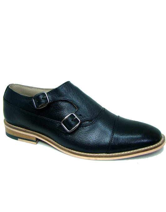 Monk Strap Shoes : Black leather Monk Strap Oxford Shoes for men with Memory foam footpad. Article : HU113-Black