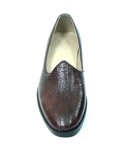 Nagras : Brown Croco embossed leather handmade Nagras with Memory foam footpad. Article : N103