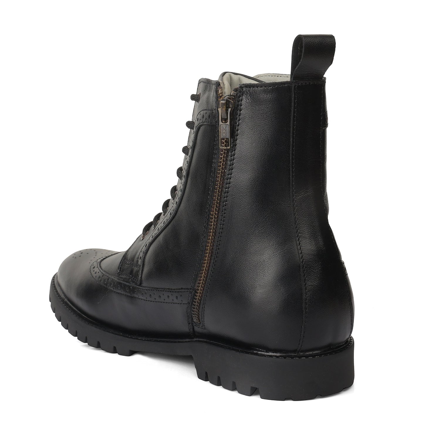 Elevator Boots : 3″Inches Hidden Height Increasing Black leather Brogue Shoes.