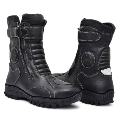 Biker Boots : Waterproof Black leather Rider boots for bikers with Memory foam footpad.