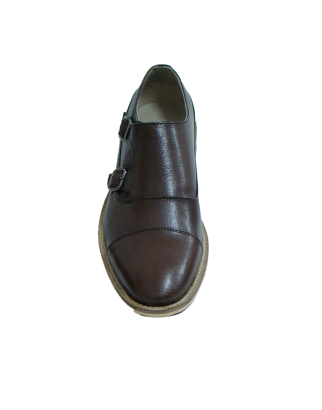 Monk Strap Shoes : Brown leather Monk Strap Oxford Shoes for men with Memory foam footpad. Article : HU113-Brown