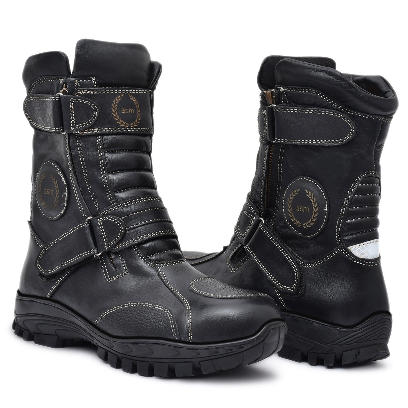 Waterproof Black Biker Boots: Durable Leather Rider Boots with Memory Foam Footpad