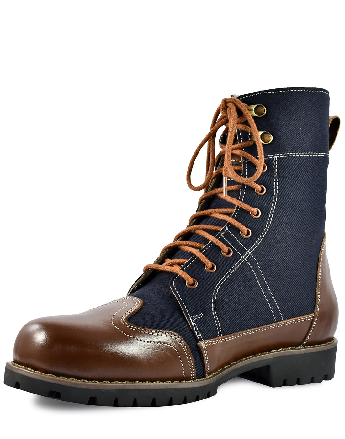 Biker Boots : Blue & Tan leather Rider boots for bikers with Memory foam footpad.