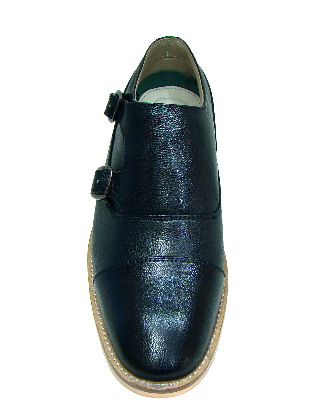 Monk Strap Shoes : Black leather Monk Strap Oxford Shoes for men with Memory foam footpad. Article : HU113-Black