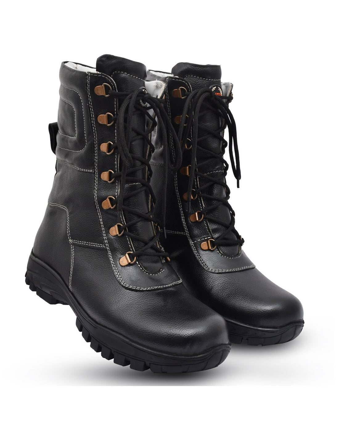 Snow Boots : Black Leather boots with Fur & Memory foam footpad.