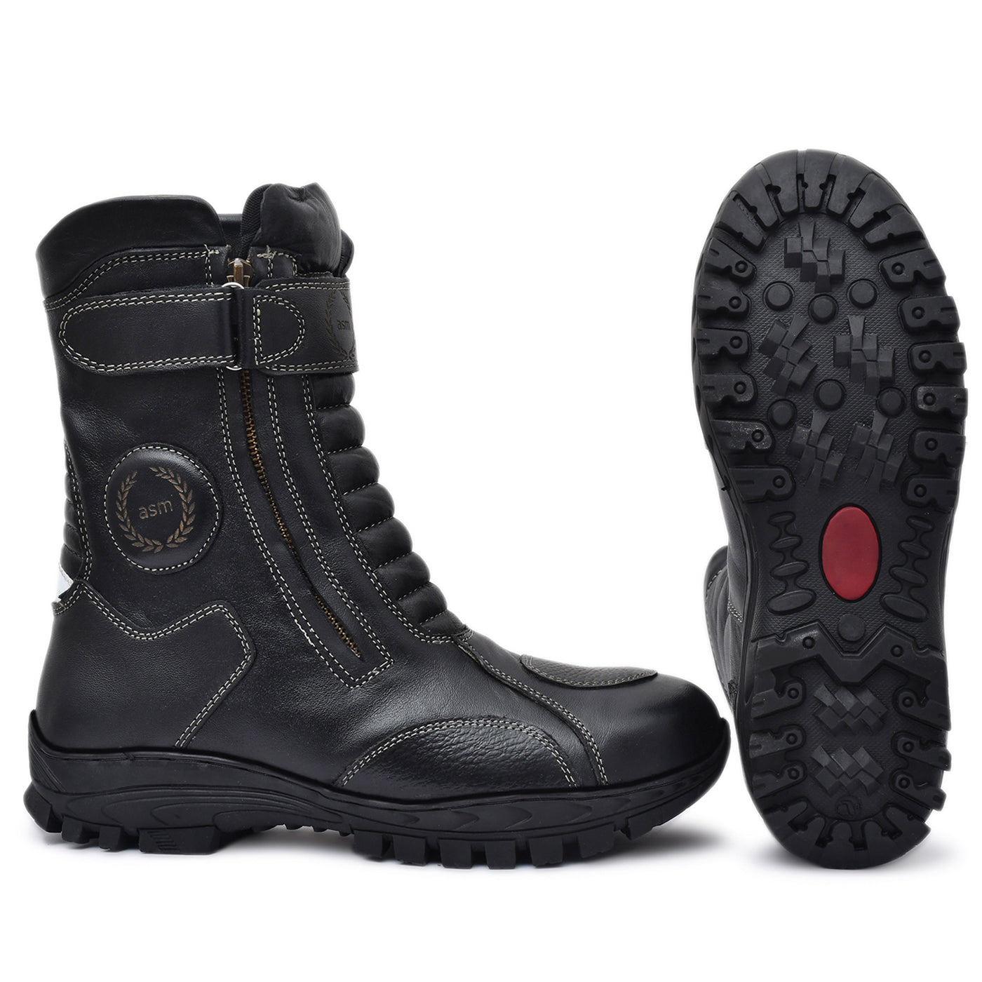 Biker Boots : Waterproof Black leather Rider boots for bikers with Memory foam footpad.