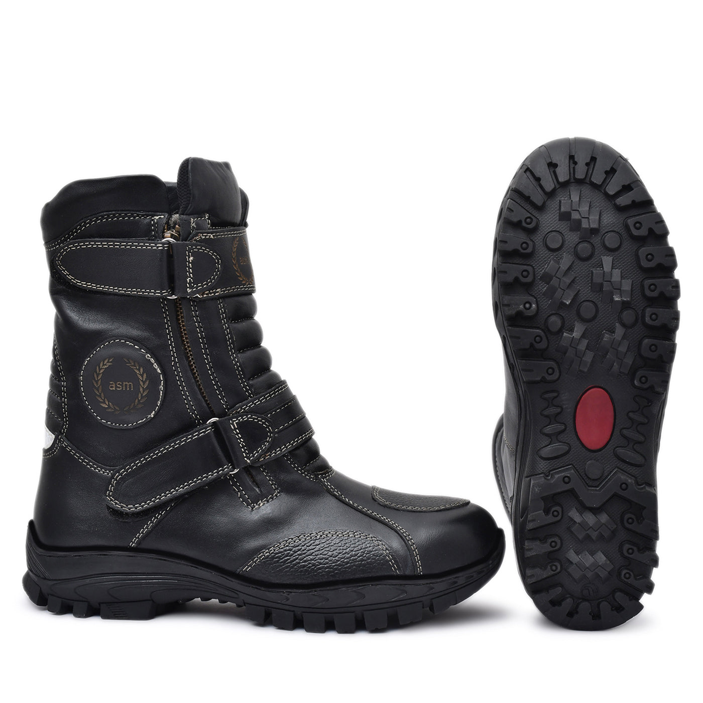 Waterproof Black Biker Boots: Durable Leather Rider Boots with Memory Foam Footpad