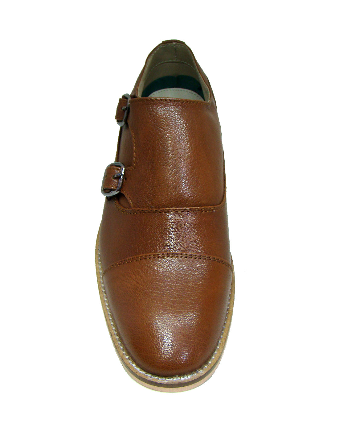Monk Strap Shoes : Tan leather Monk Strap Oxford Shoes for men with Memory foam footpad. Article : HU113-Tan