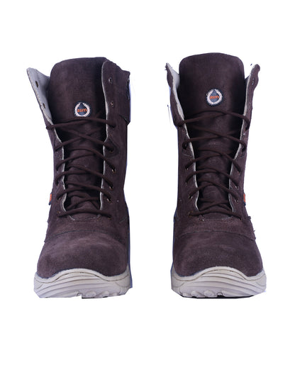 Biker Boots : Brown Suede leather Rider boots for bikers with Side chain & Memory foam footpad.