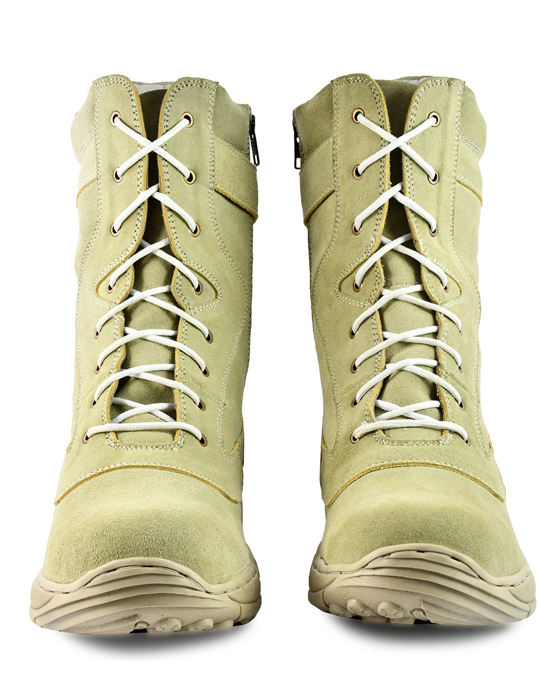Biker Boots : Beige Suede leather Rider boots for bikers with side chain & Memory foam footpad.