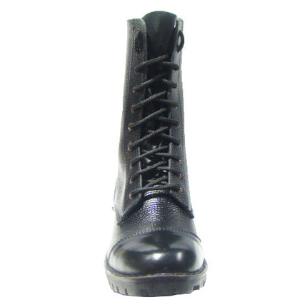 Biker Boots : 12" Inches long Black leather Rider boots for bikers with Memory foam footpad.