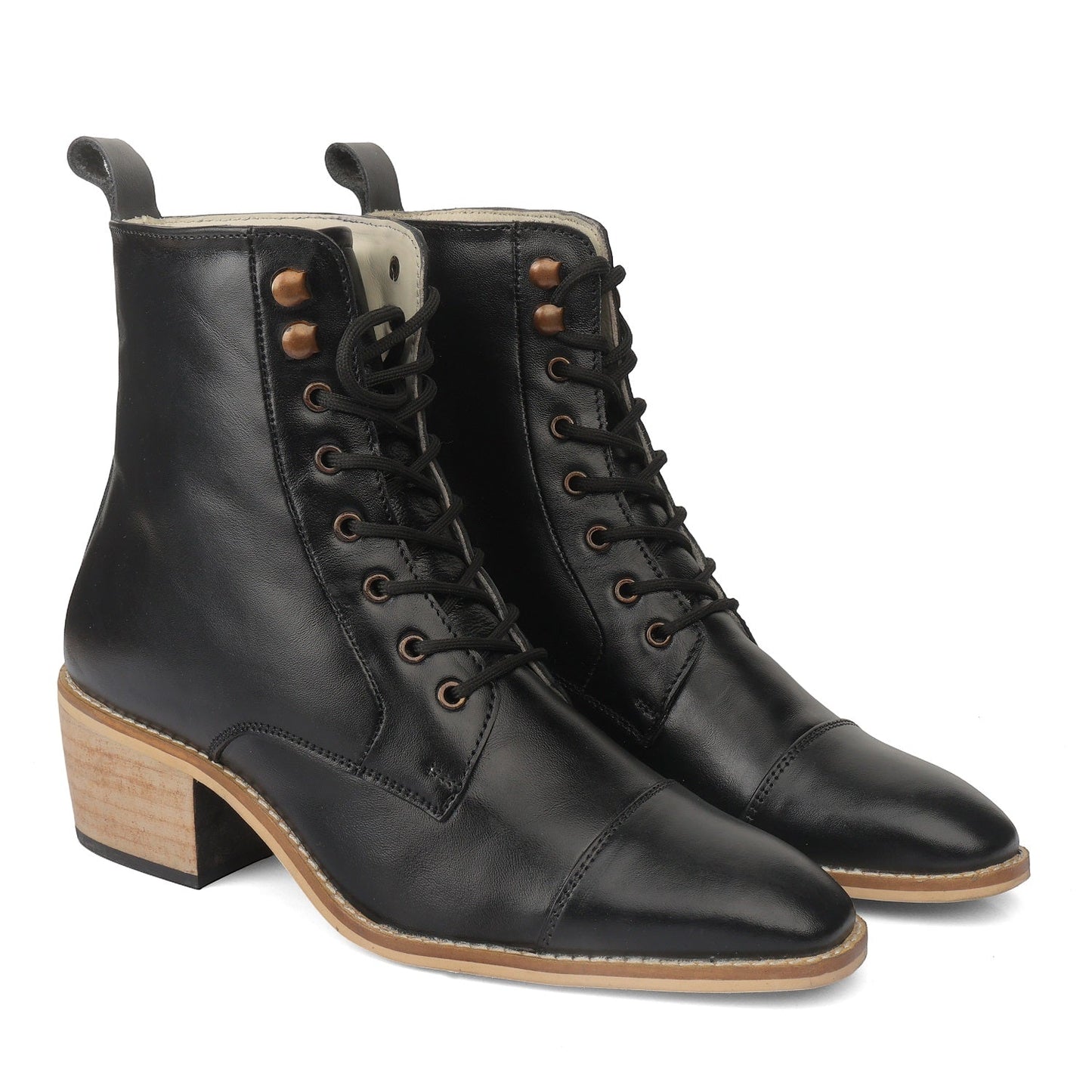 Elevator Shoes : 3.5″Inches Hidden Height Increasing Oxford Boots with Cuban Heels.