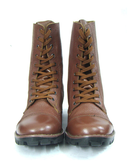 Biker Boots : 12" Inches long Tan leather Rider boots for bikers with Memory foam footpad.