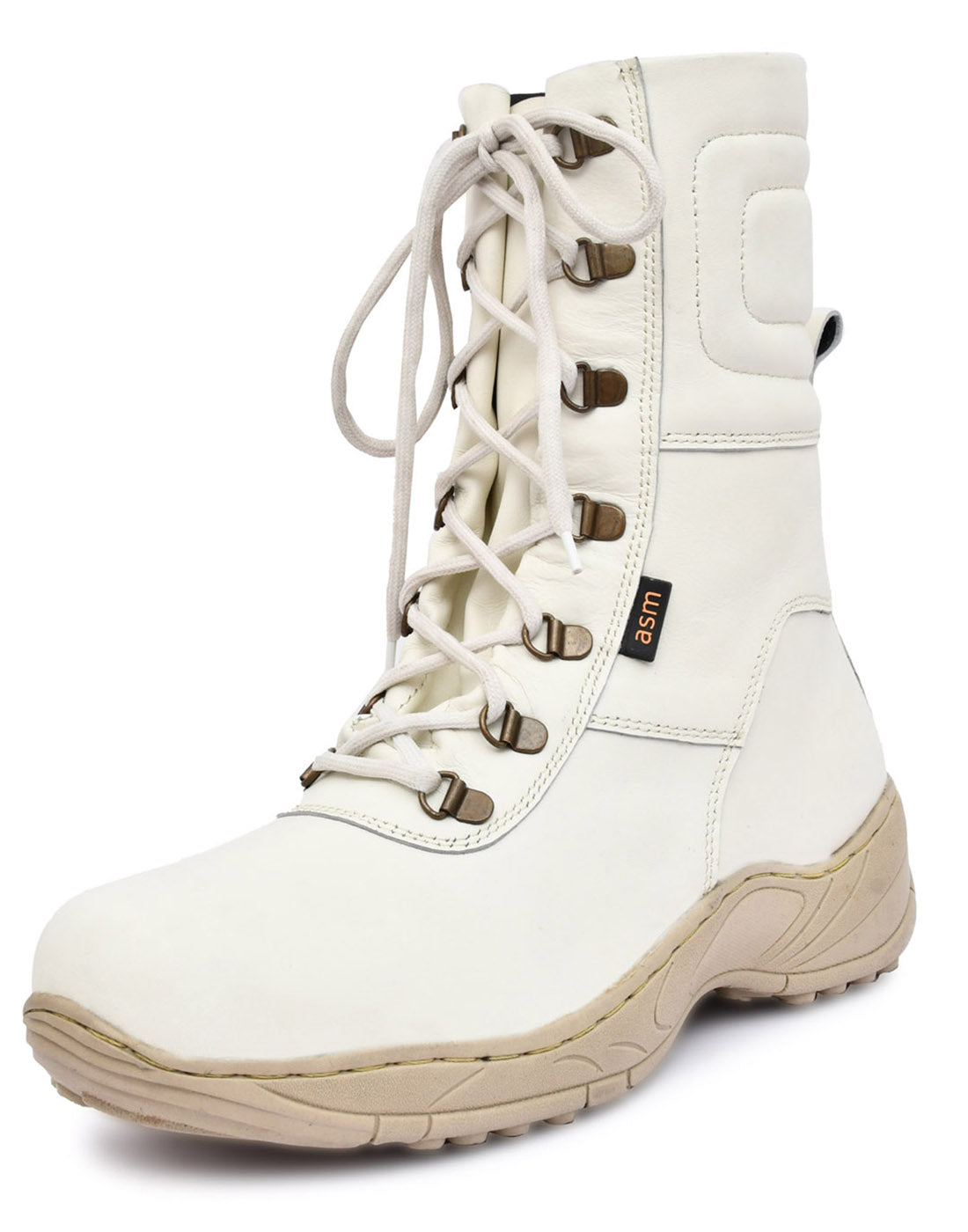 Snow Boots : White Leather boots with Fur & Memory foam footpad.