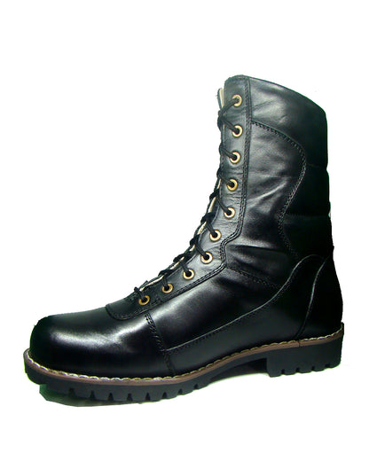 Stivali Tattici Para Commando: Stivali tattici in pelle nera da 9 pollici con plantare in memory foam.