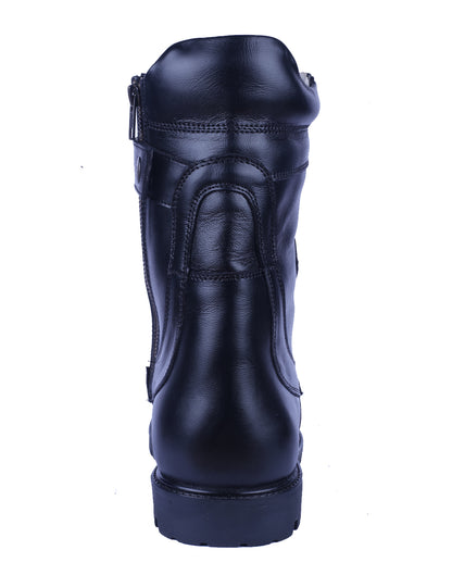 Biker Boots : Black leather Rider boots for bikers with Side chain & Memory foam footpad.