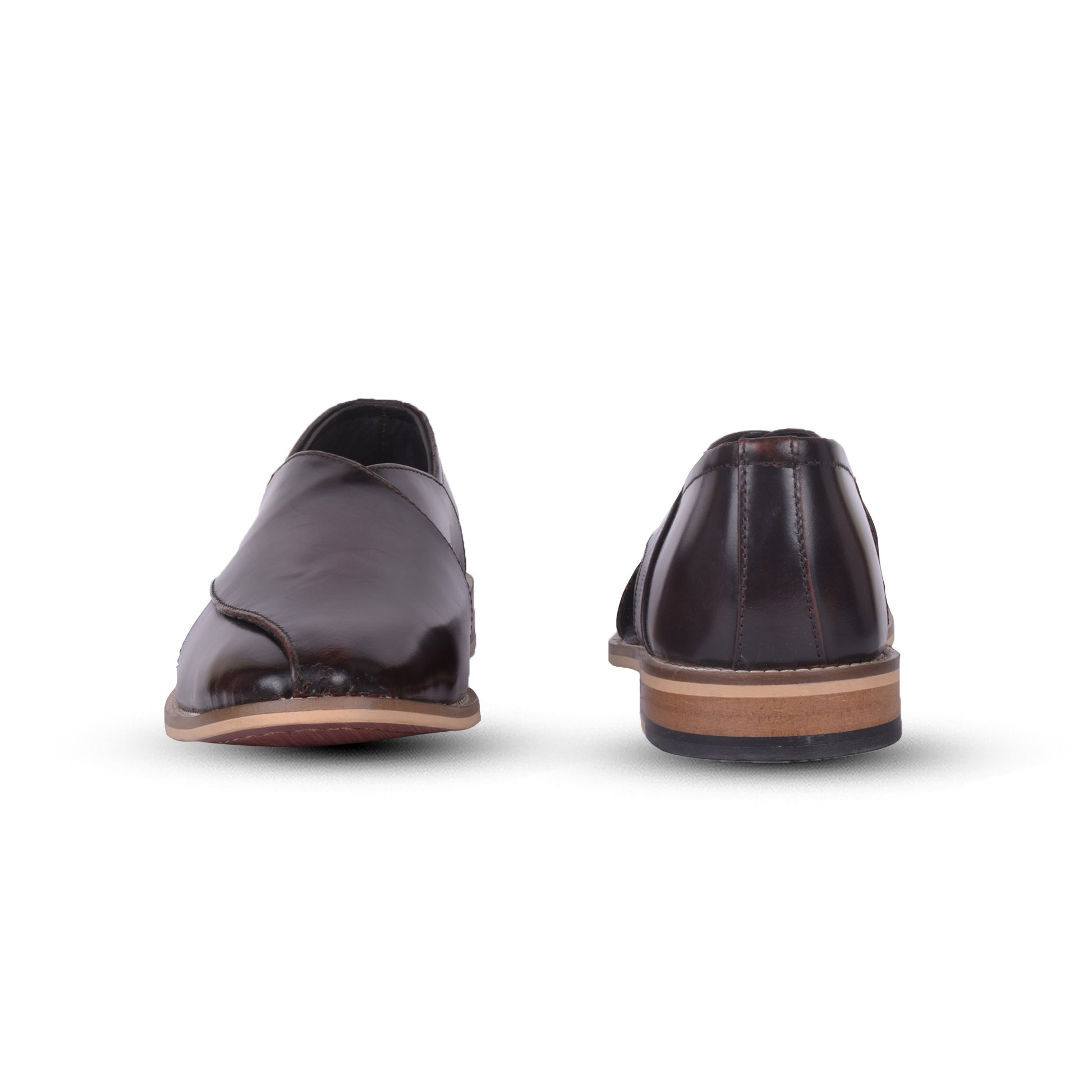 Peshawari : Wine brush off leather handmade Peshawari with Memory foam footpad. Article : P01_WineBrushoff - Agra Shoe Mart