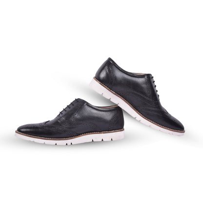 Sneakers : Black leather Sneakers with Memory foam footpad. Article : SN30-GBlack