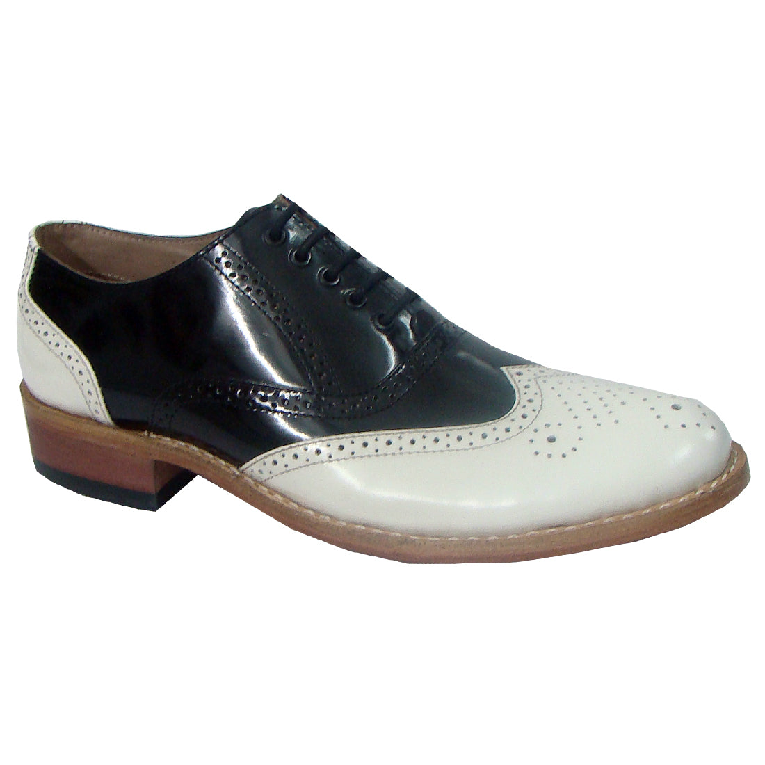 Goodyear Welted Brogue Shoes :  Black & White leather with Memory foam footpad.