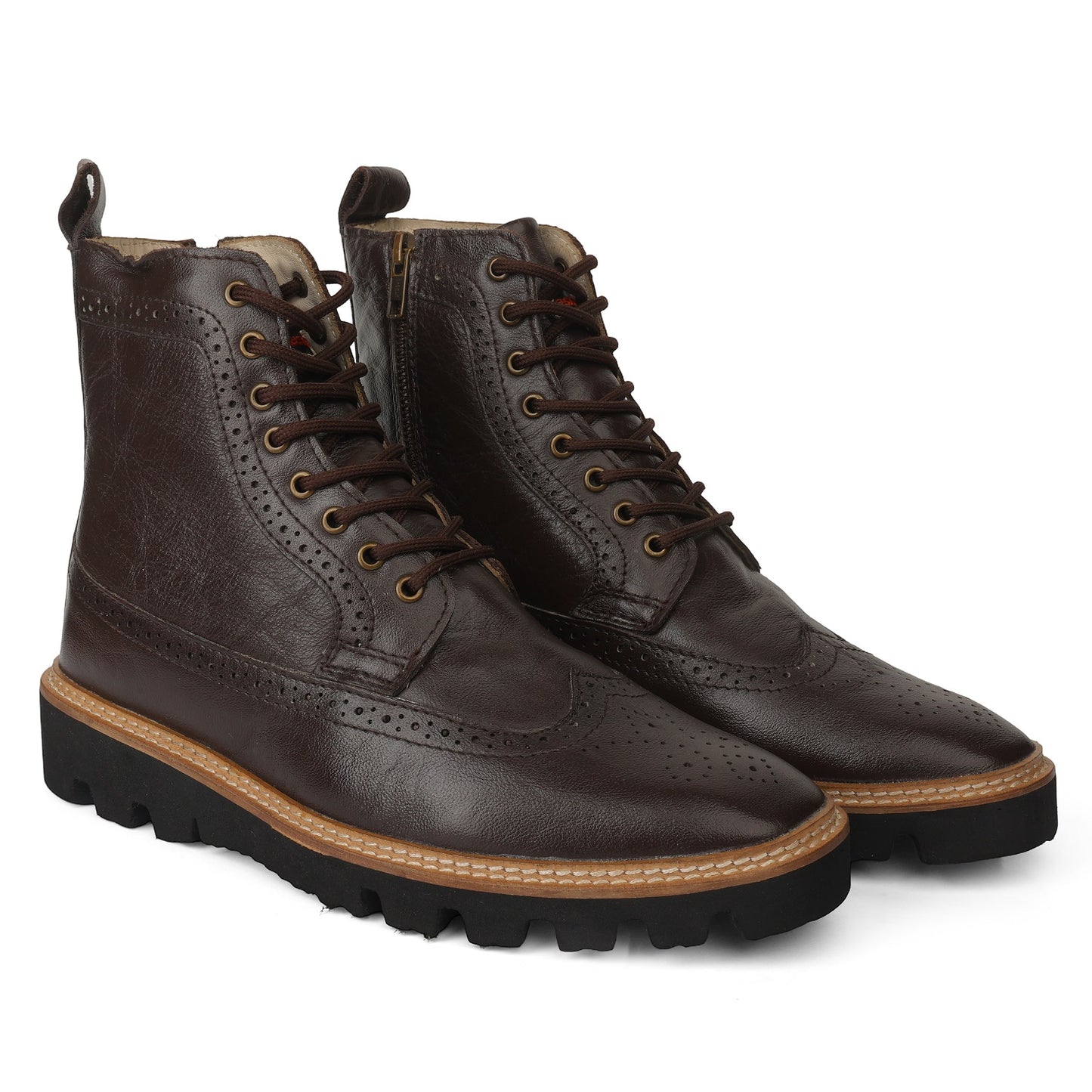 Elevator Shoes : 3″Inches Hidden Height Increasing Brown leather Brogue boots.