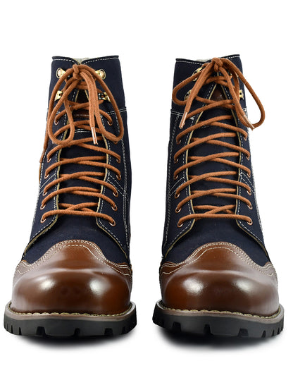 Biker Boots : Blue & Tan leather Rider boots for bikers with Memory foam footpad.