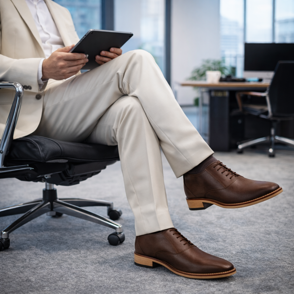 Elevator Shoes : 3″Inches Hidden Height Increasing Brown leather Derby Shoes.