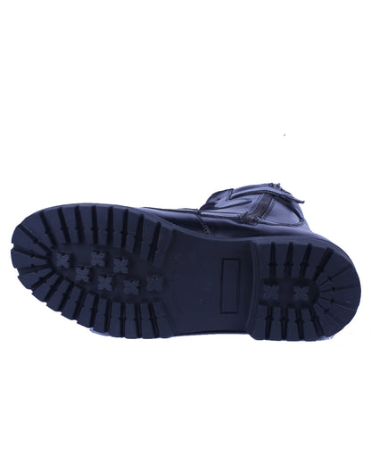 Biker Boots : Black leather Rider boots for bikers with Side chain & Memory foam footpad.