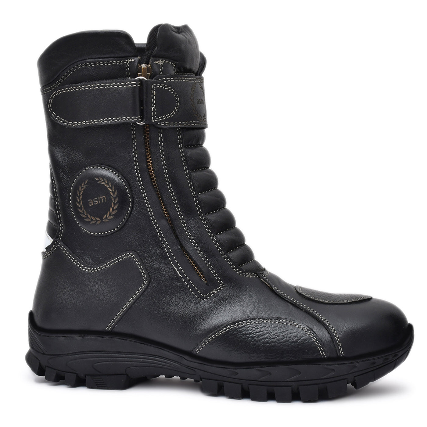 Biker Boots : Waterproof Black leather Rider boots for bikers with Memory foam footpad.