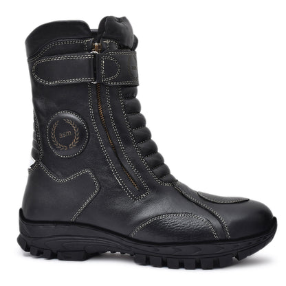 Biker Boots : Waterproof Black leather Rider boots for bikers with Memory foam footpad.