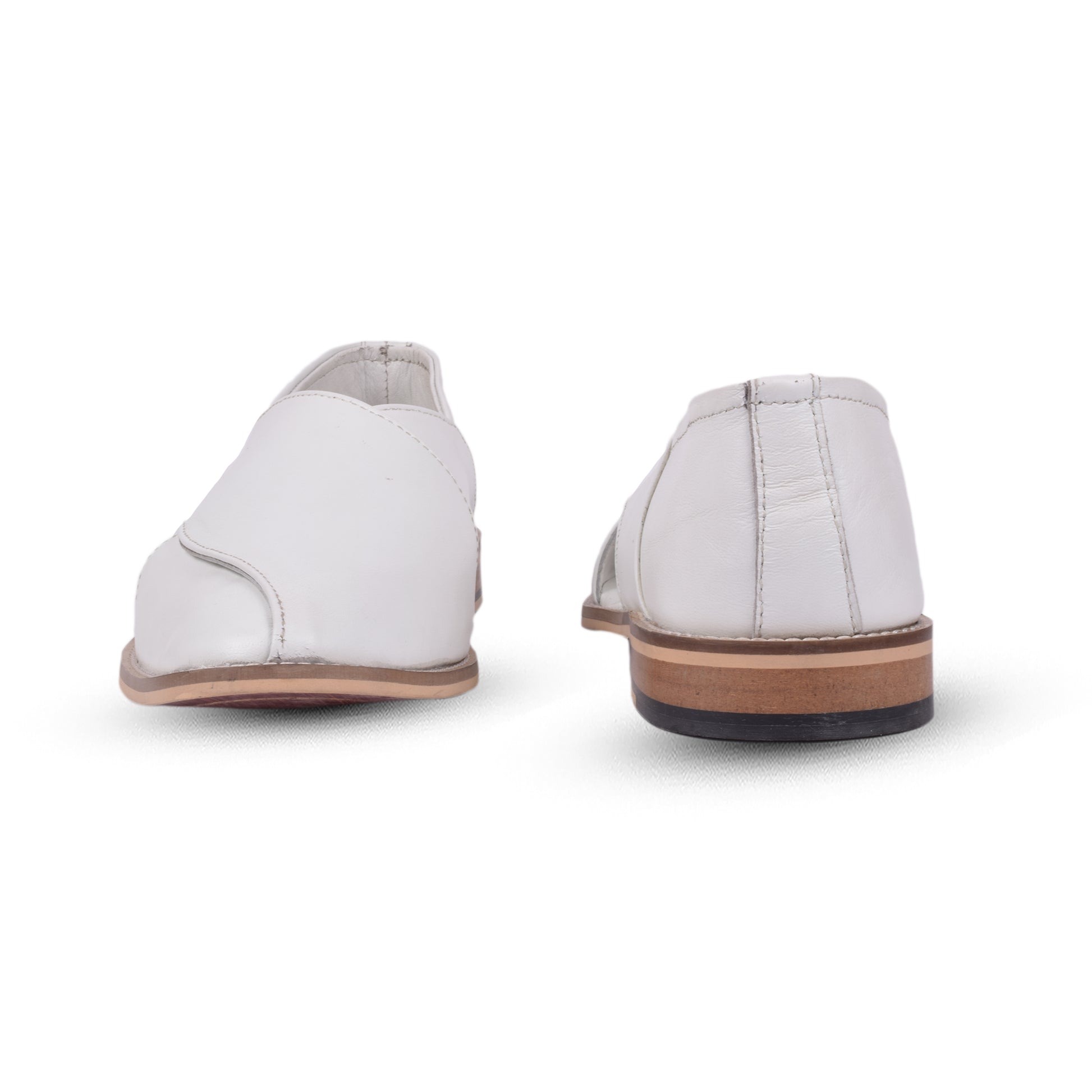 Peshawari : White leather handmade Peshawari with Memory foam footpad. Article : P01_White - Agra Shoe Mart