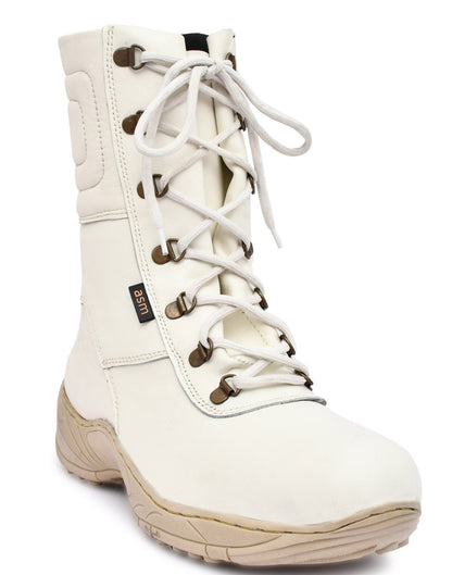 Snow Boots : White Leather boots with Fur & Memory foam footpad.